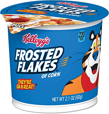 Kellogg's Frosted Flakes Breakfast Cereal, 2.1 oz. Single-Serve Cup, 6 Cups/Box